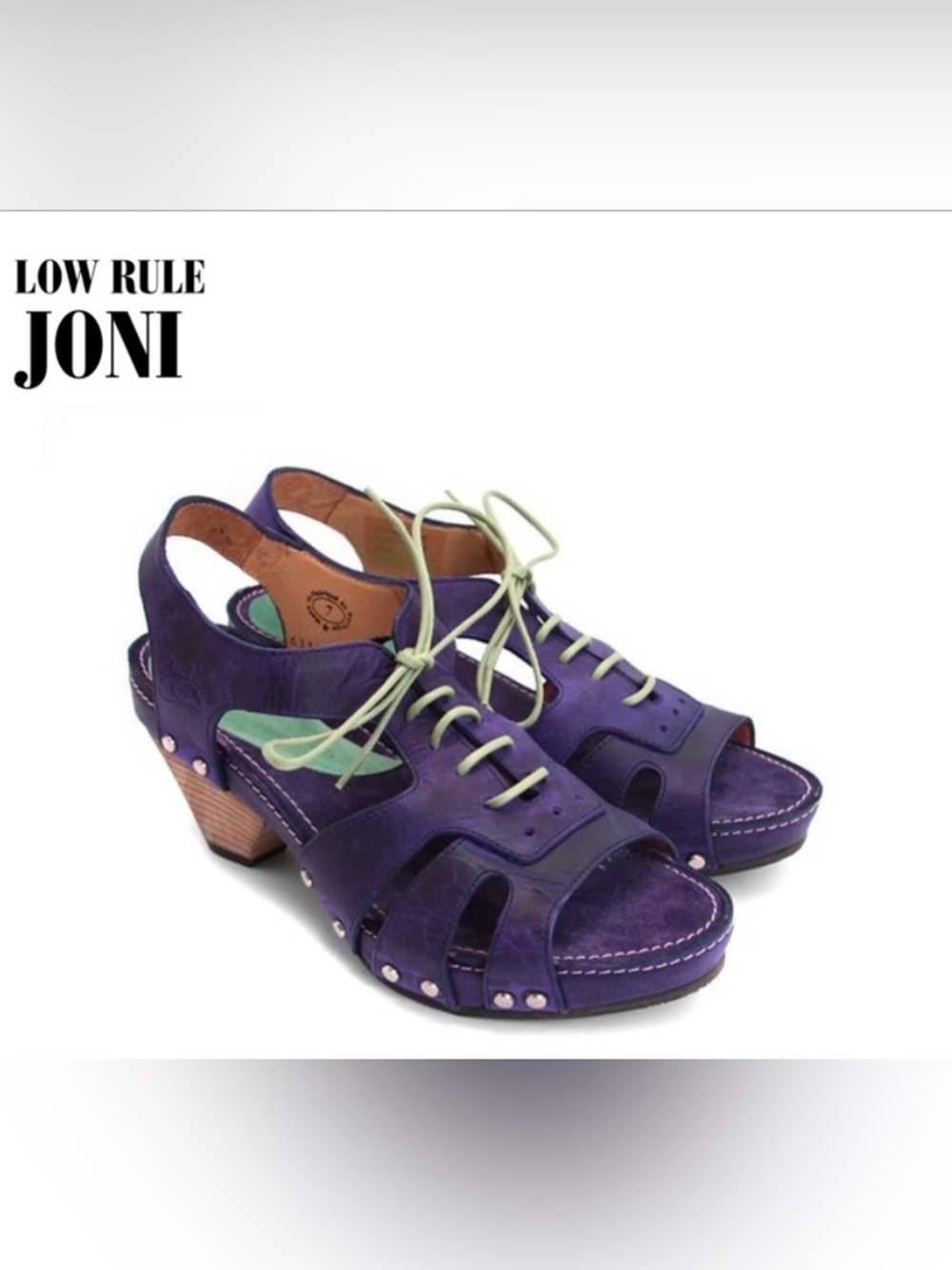 John Fluevog Low-Rule Purple Leather Lace-Up Sandal w 3” Stacked Heel - Sz 9